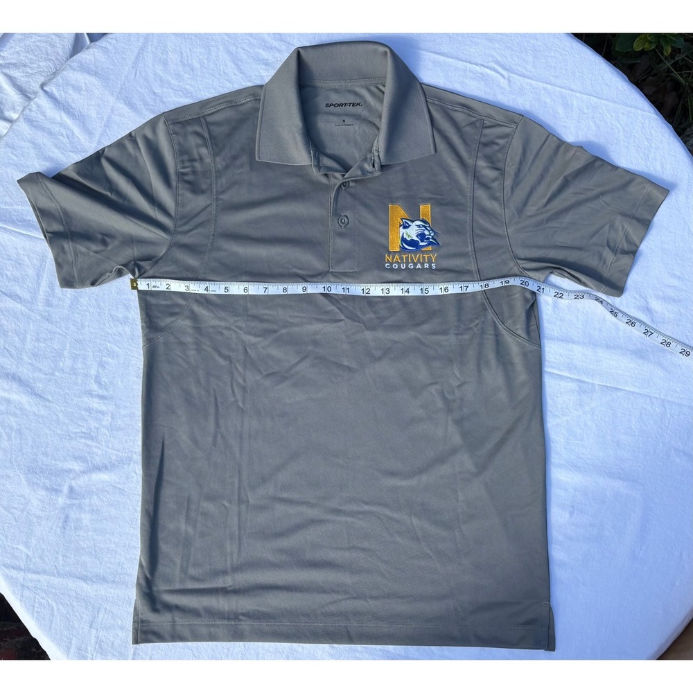 SPORT TEK Gray Short Sleeve Polo Shirt Nativity Cougars Embroidered Logo